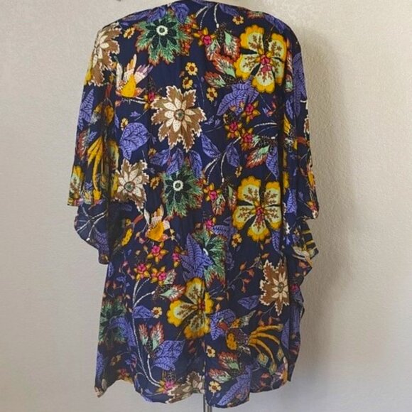 Anthropologie L/XL Swim Cover Up Caftan Tunic Dress Navy Blue Floral - Picture 3 of 6